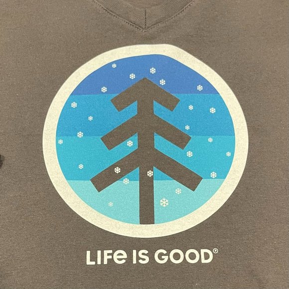 Life is Good Women's Gray Pine Tree V-Neck Long Sleeved Crusher Tee, Size M - Picture 4 of 5